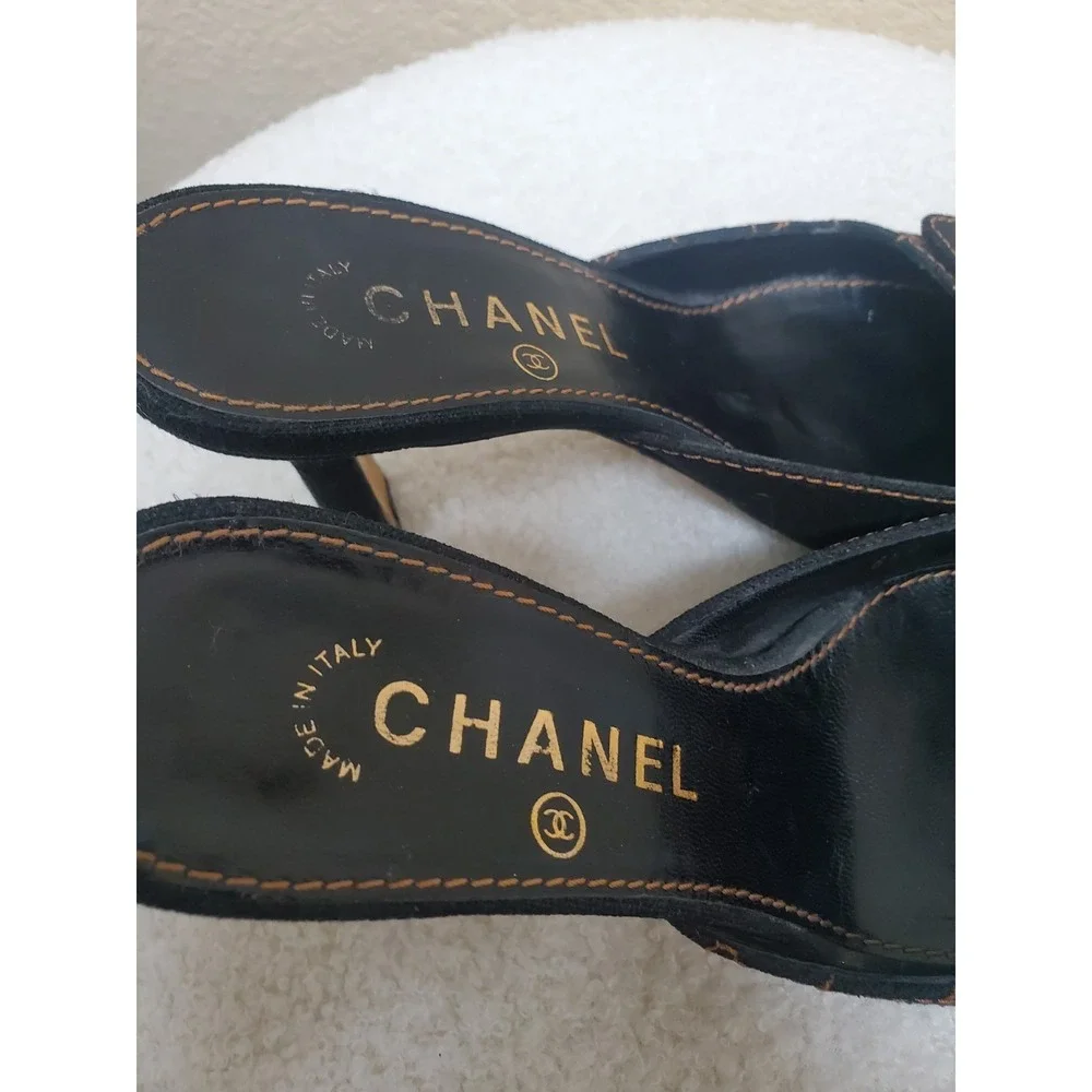 Vintage Y2K Chanel quilted mules, women's size 36.5, with Mademoiselle clasp.